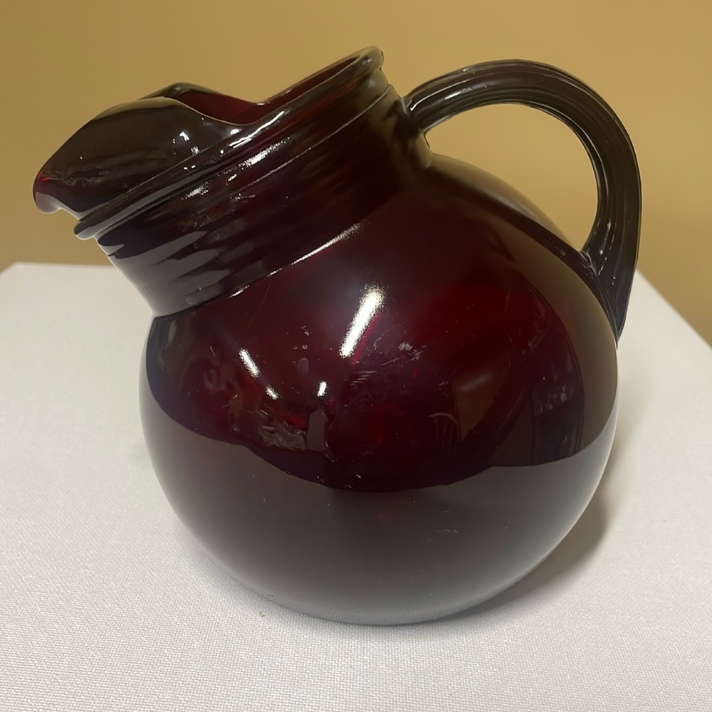 Anchor Hocking Royal Ruby Roly Poly Tilted Ball 6.5" Pitcher